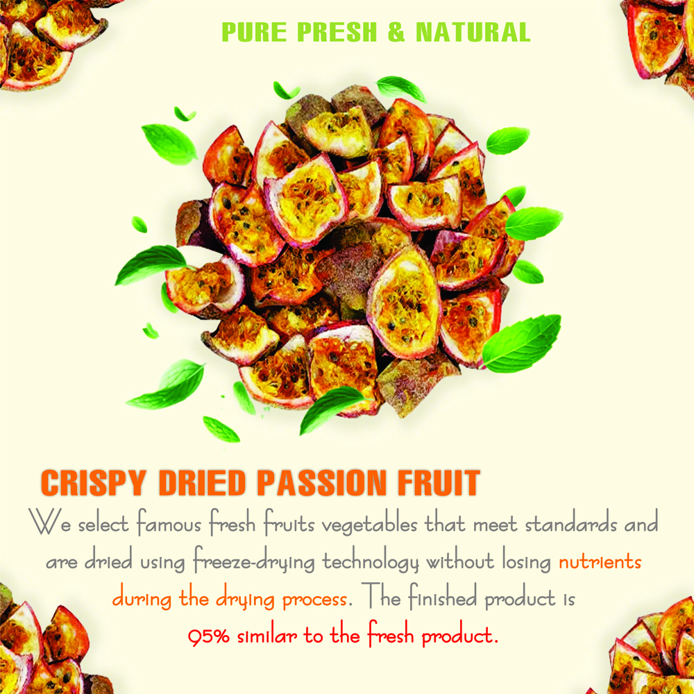 CRISPY DRIED PASSION FRUIT 2.47 oz (70g) VIETFARMFOOD: Freeze-dried, No Sugar Added, Naturally Sweet, Convenient Packaging, Many Nutrients Beneficial To Health, Suitable For Snacking Or As A Gift.