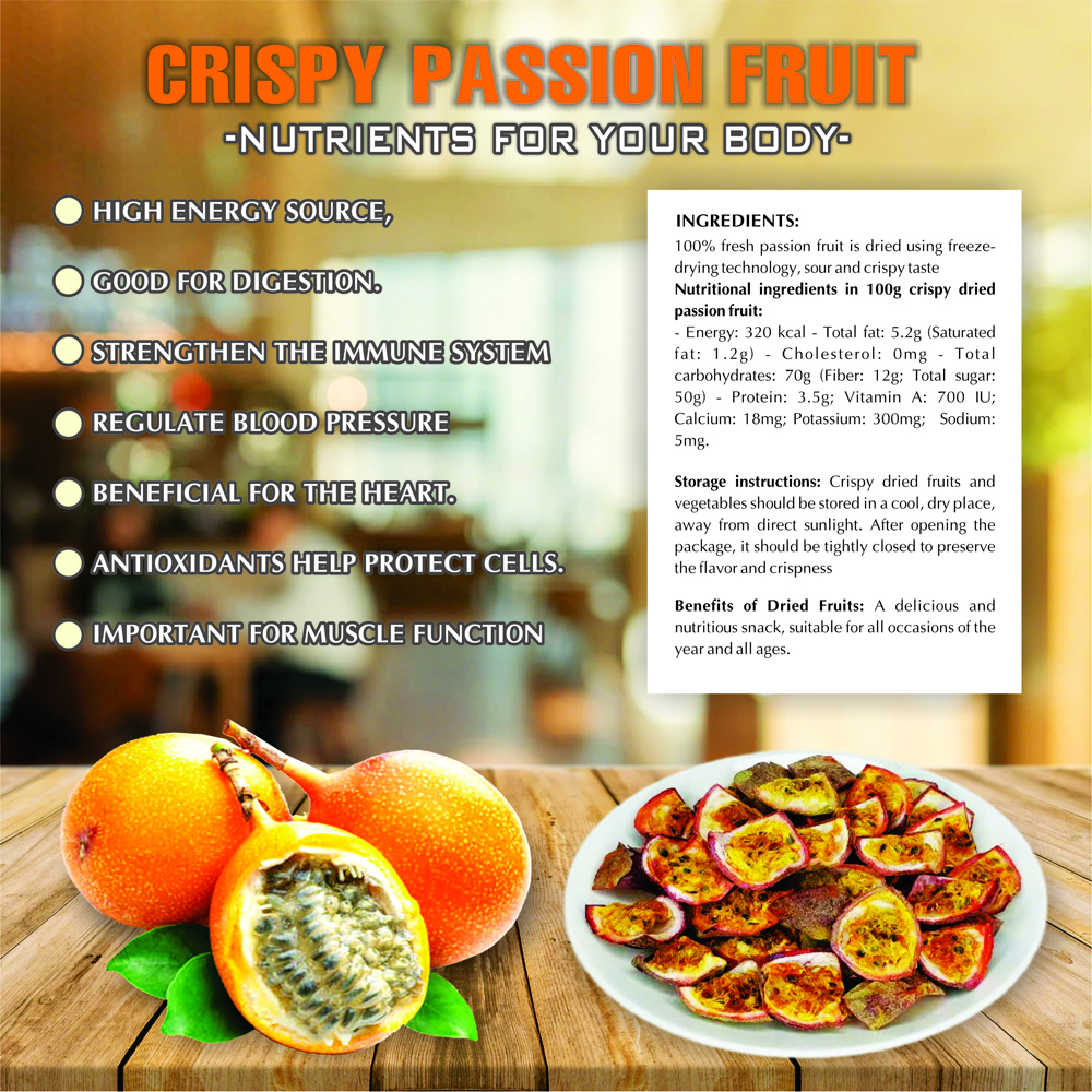CRISPY DRIED PASSION FRUIT 2.47 oz (70g) VIETFARMFOOD: Freeze-dried, No Sugar Added, Naturally Sweet, Convenient Packaging, Many Nutrients Beneficial To Health, Suitable For Snacking Or As A Gift.