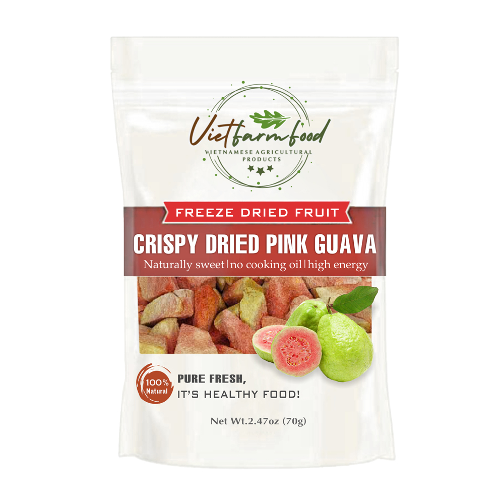 CRISPY DRIED PINK GUAVA 2.47 oz (70g) VIETFARMFOOD: Freeze-dried, No Sugar Added, Naturally Sweet, Convenient Packaging, Many Nutrients Beneficial To Health, Suitable For Snacking Or As A Gift.
