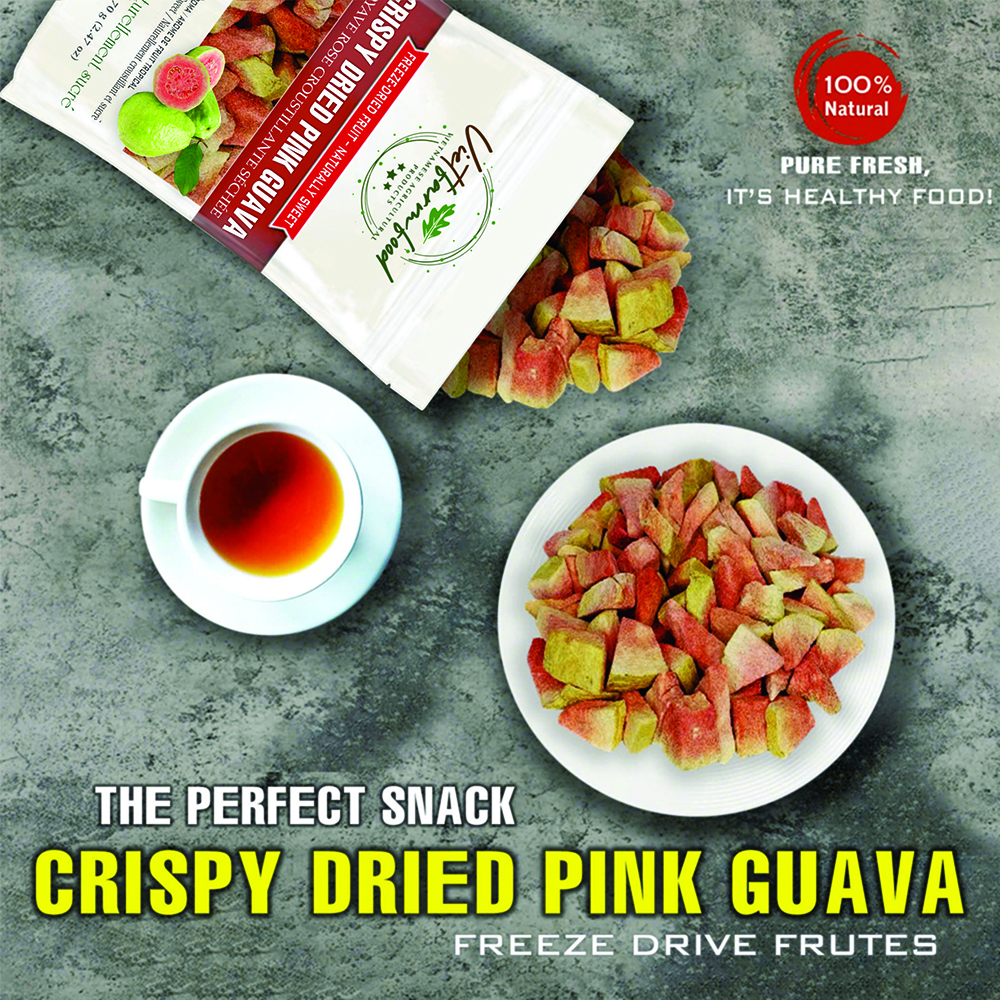 CRISPY DRIED PINK GUAVA 2.47 oz (70g) VIETFARMFOOD: Freeze-dried, No Sugar Added, Naturally Sweet, Convenient Packaging, Many Nutrients Beneficial To Health, Suitable For Snacking Or As A Gift.