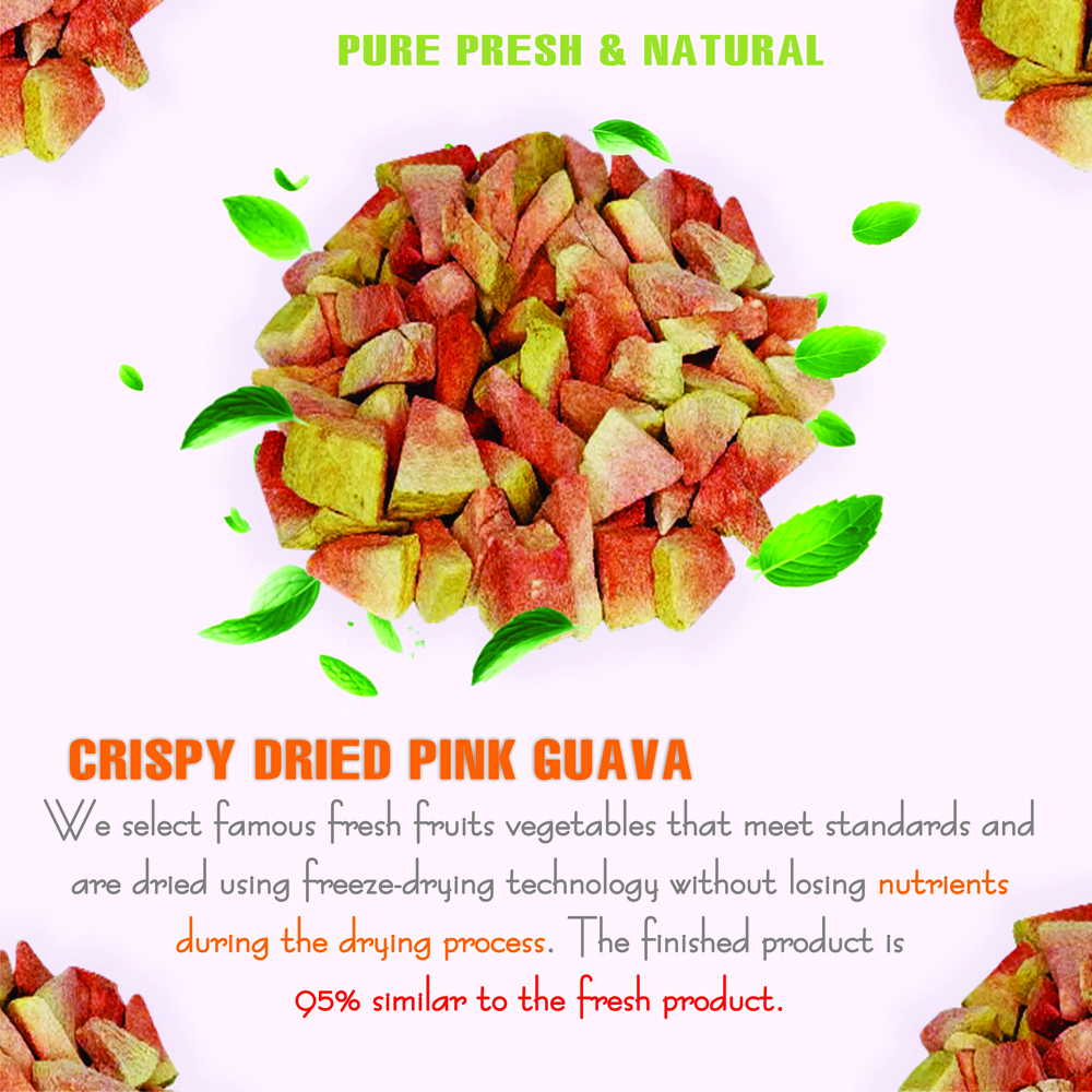 CRISPY DRIED PINK GUAVA 2.47 oz (70g) VIETFARMFOOD: Freeze-dried, No Sugar Added, Naturally Sweet, Convenient Packaging, Many Nutrients Beneficial To Health, Suitable For Snacking Or As A Gift.