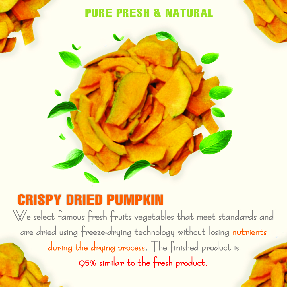 CRISPY DRIED PUMPKIN 2.47 oz (70g) VIETFARMFOOD: Freeze-dried, No Sugar Added, Naturally Sweet, Convenient Packaging, Many Nutrients Beneficial To Health, Suitable For Snacking Or As A Gift.