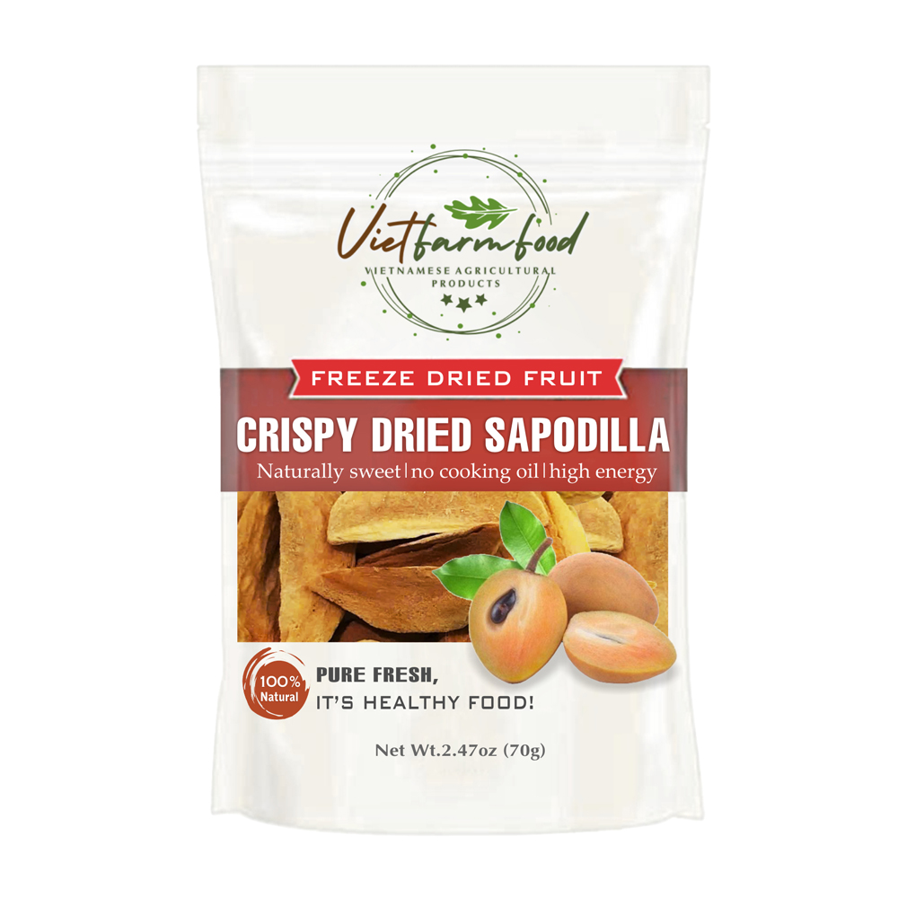 CRISPY DRIED SAPODILLA 2.47 oz (70g) VIETFARMFOOD: Freeze-dried, No Sugar Added, Naturally Sweet, Convenient Packaging, Many Nutrients Beneficial To Health, Suitable For Snacking Or As A Gift.