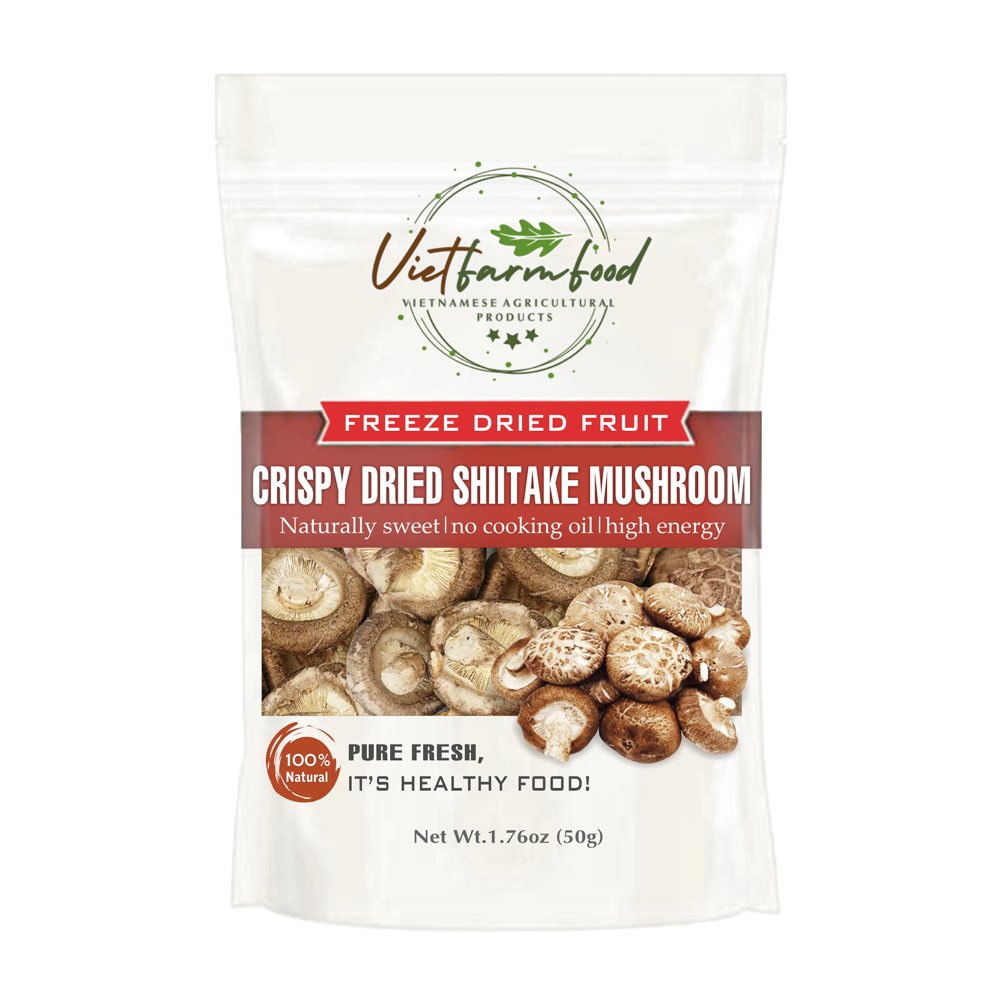 CRISPY SHIITAKE MUSHROOM 1.76 oz (50g) VIETFARMFOOD: Freeze-dried, No Sugar Added, Naturally Sweet, Convenient Packaging, Many Nutrients Beneficial To Health, Suitable For Snacking Or As A Gift.