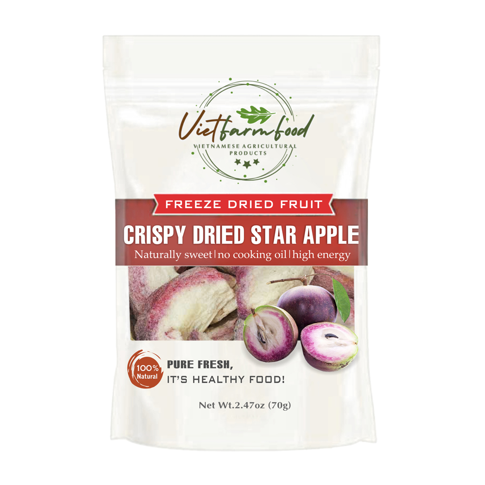 CRISPY DRIED STAR APPLE 2.47 oz (70g) VIETFARMFOOD: Freeze-dried, No Sugar Added, Naturally Sweet, Convenient Packaging, Many Nutrients Beneficial To Health, Suitable For Snacking Or As A Gift.