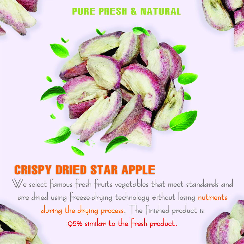 CRISPY DRIED STAR APPLE 2.47 oz (70g) VIETFARMFOOD: Freeze-dried, No Sugar Added, Naturally Sweet, Convenient Packaging, Many Nutrients Beneficial To Health, Suitable For Snacking Or As A Gift.