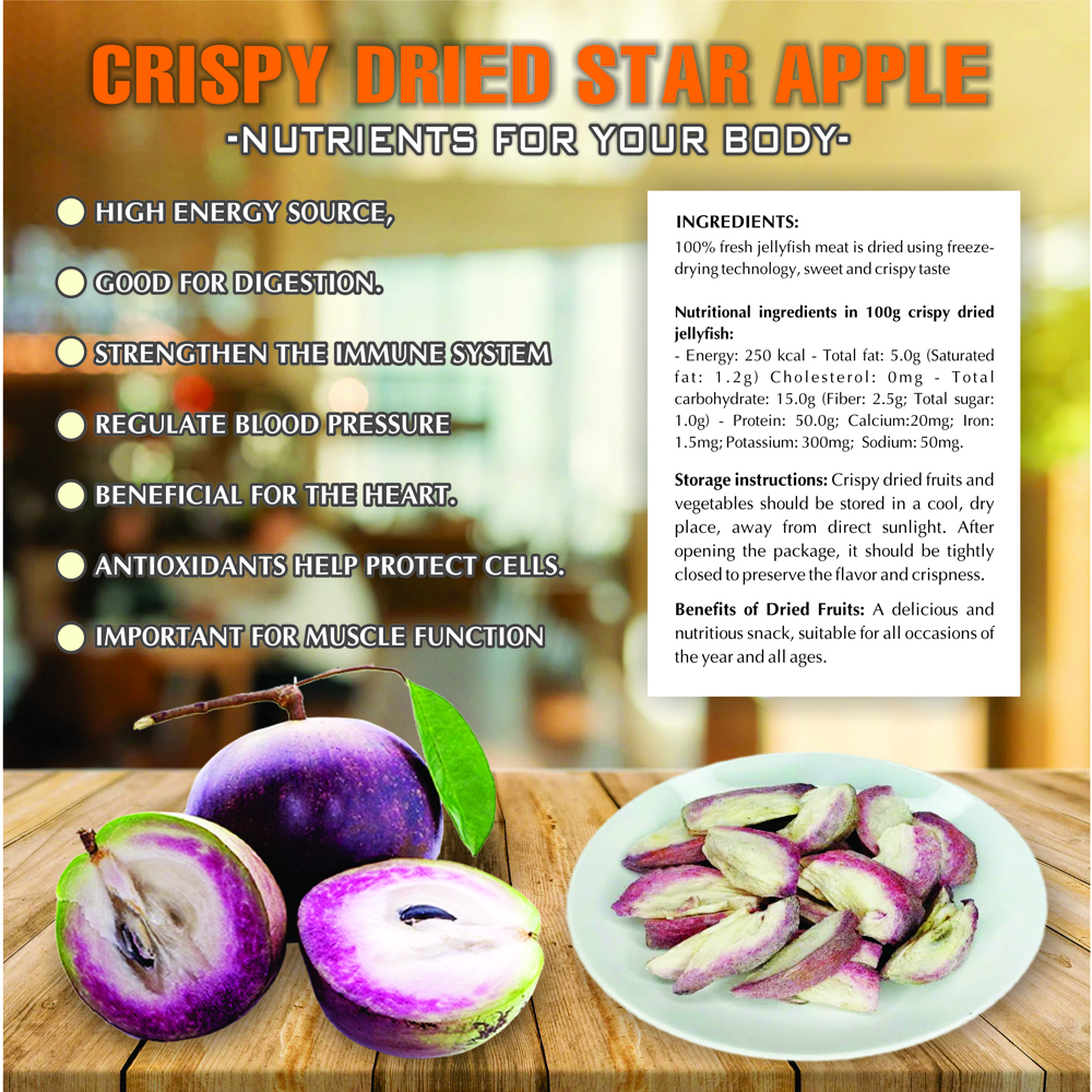 CRISPY DRIED STAR APPLE 2.47 oz (70g) VIETFARMFOOD: Freeze-dried, No Sugar Added, Naturally Sweet, Convenient Packaging, Many Nutrients Beneficial To Health, Suitable For Snacking Or As A Gift.