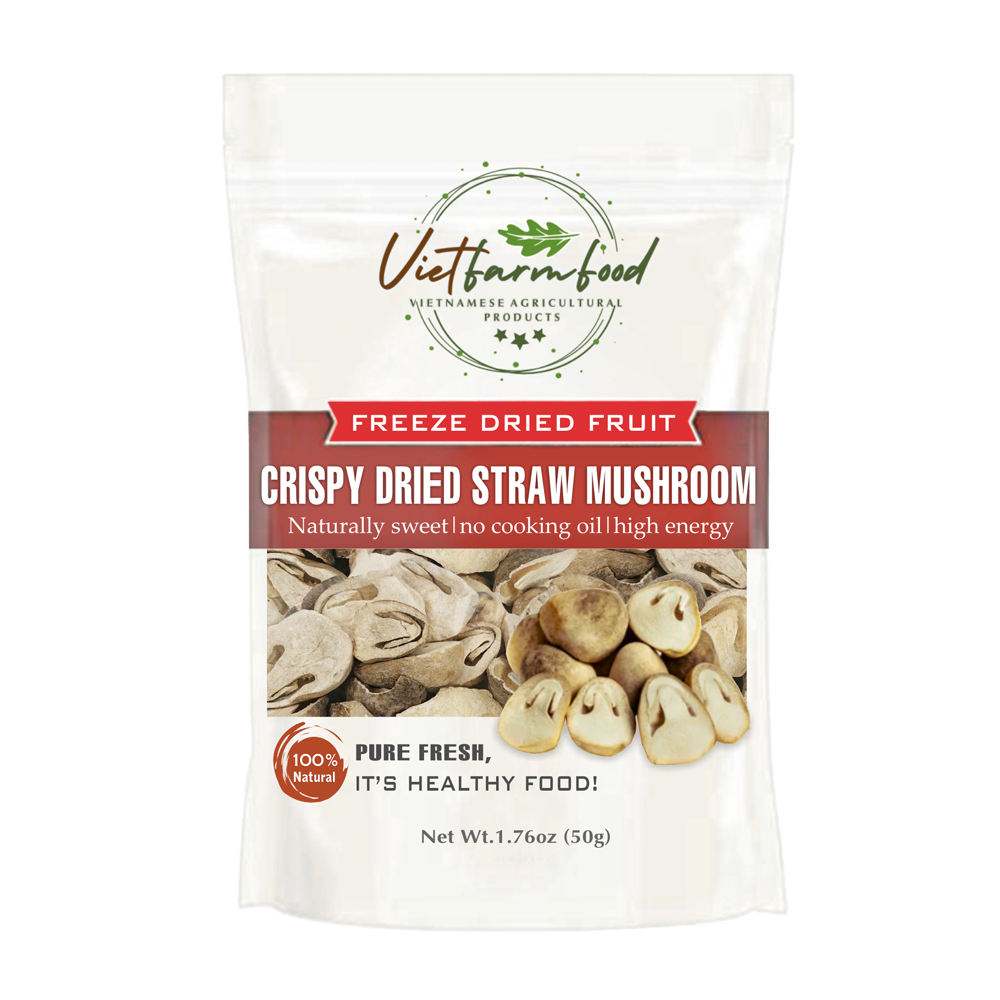CRISPY STRAW MUSHROOM 1.76 oz (50g) VIETFARMFOOD: Freeze-dried, No Sugar Added, Naturally Sweet, Convenient Packaging, Many Nutrients Beneficial To Health, Suitable For Snacking Or As A Gift.