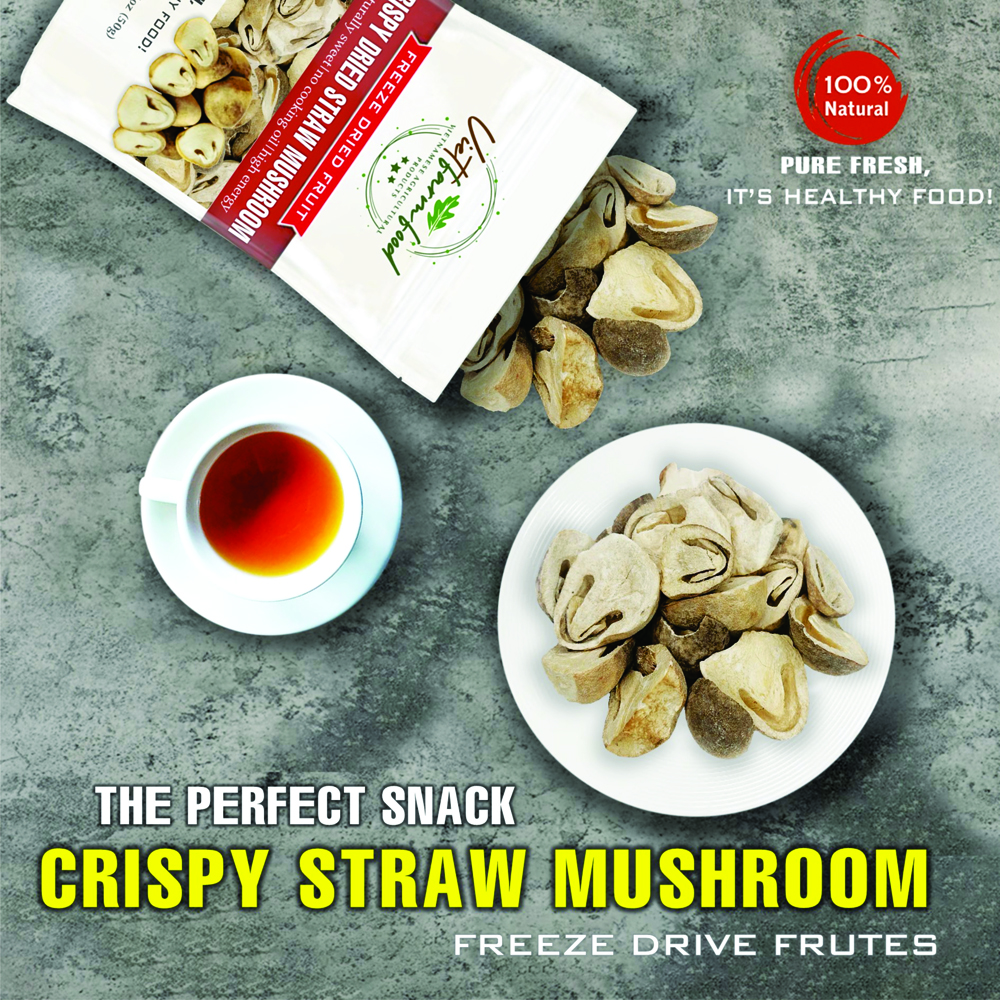 CRISPY STRAW MUSHROOM 1.76 oz (50g) VIETFARMFOOD: Freeze-dried, No Sugar Added, Naturally Sweet, Convenient Packaging, Many Nutrients Beneficial To Health, Suitable For Snacking Or As A Gift.