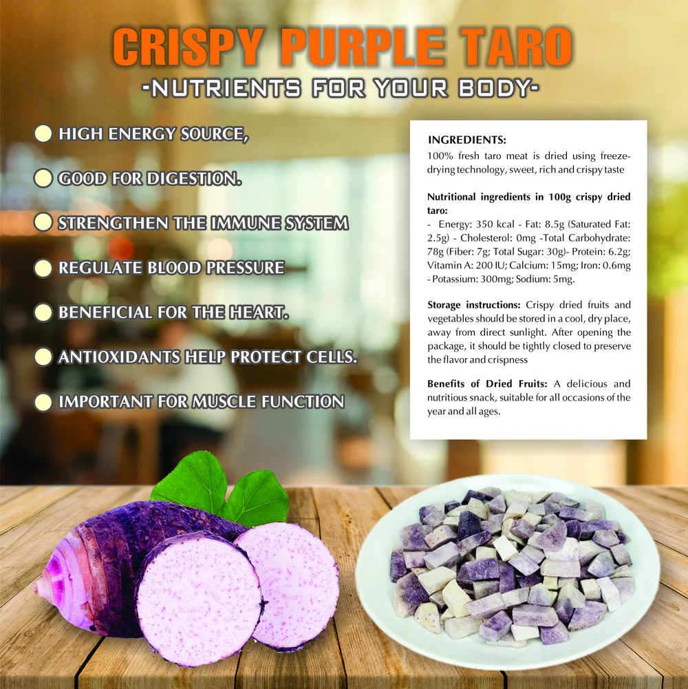 CRISPY DRIED TARO 2.47 oz (70g) VIETFARMFOOD: Freeze-dried, No Sugar Added, Naturally Sweet, Convenient Packaging, Many Nutrients Beneficial To Health, Suitable For Snacking Or As A Gift.