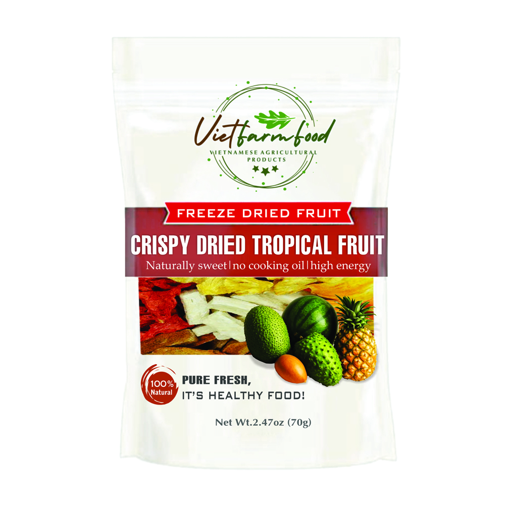 CRISPY TROPICAL FRUIT MIX 2.47oz (70g) VIETFARMFOOD: Freeze-dried, No Sugar Added, Naturally Sweet, Convenient Packaging, Many Nutrients Beneficial To Health, Suitable For Snacking Or As A Gift