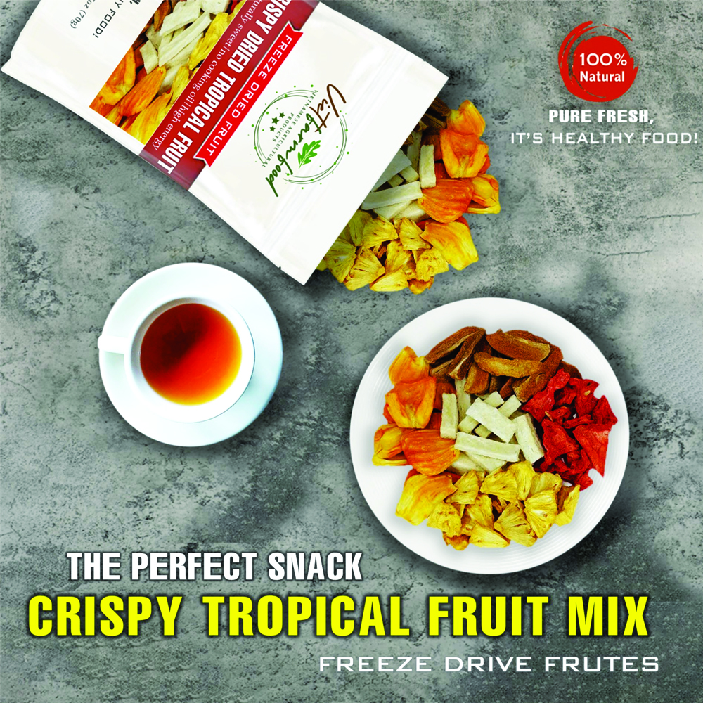 CRISPY TROPICAL FRUIT MIX 2.47oz (70g) VIETFARMFOOD: Freeze-dried, No Sugar Added, Naturally Sweet, Convenient Packaging, Many Nutrients Beneficial To Health, Suitable For Snacking Or As A Gift
