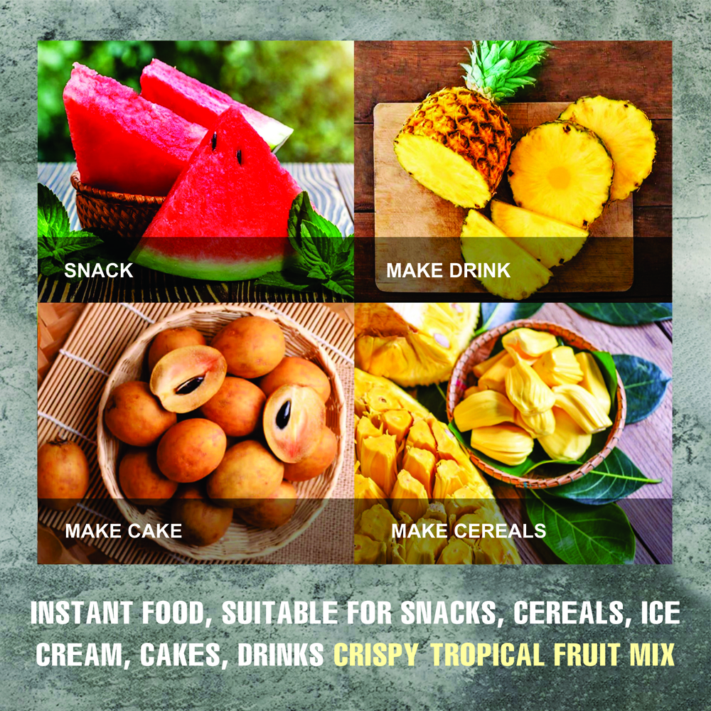CRISPY TROPICAL FRUIT MIX 2.47oz (70g) VIETFARMFOOD: Freeze-dried, No Sugar Added, Naturally Sweet, Convenient Packaging, Many Nutrients Beneficial To Health, Suitable For Snacking Or As A Gift