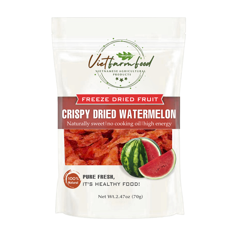 CRISPY DRIED WATERMELON 2.47 oz (70g) VIETFARMFOOD: Freeze-dried, No Sugar Added, Naturally Sweet, Convenient Packaging, Many Nutrients Beneficial To Health, Suitable For Snacking Or As A Gift.