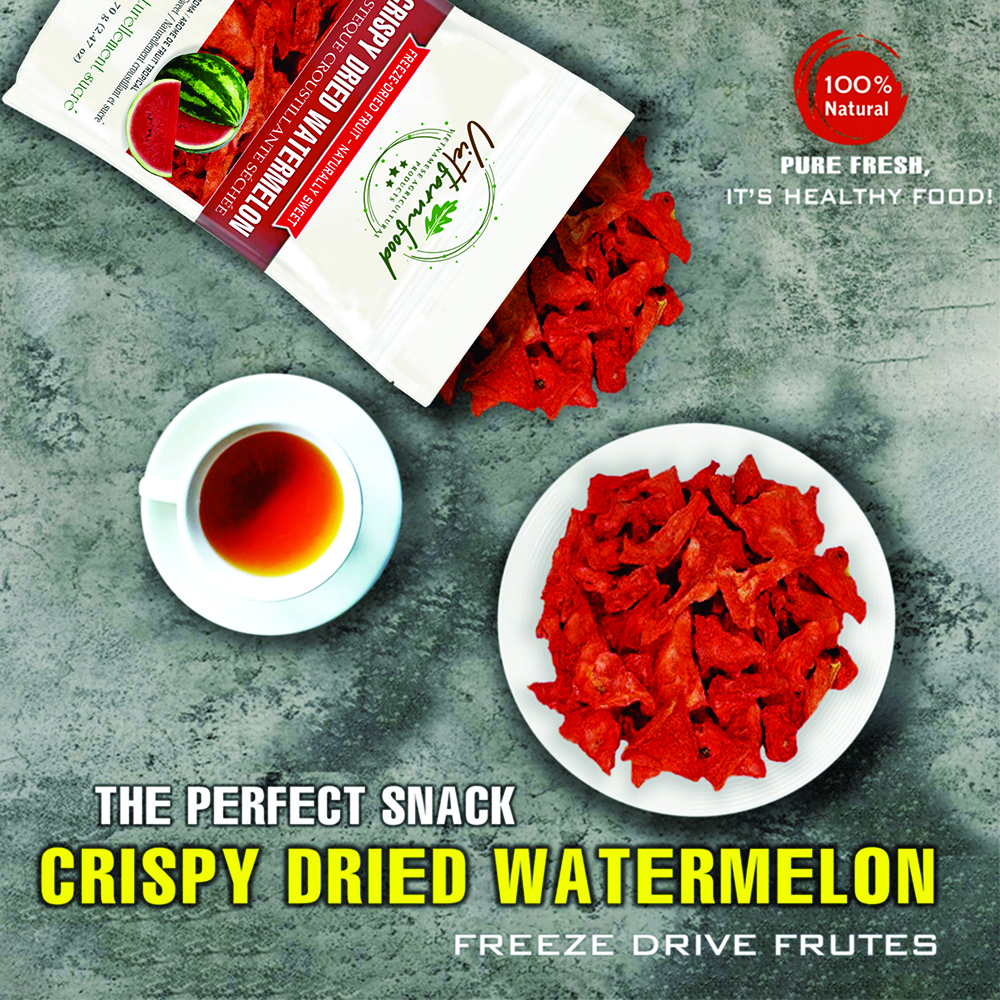 CRISPY DRIED WATERMELON 2.47 oz (70g) VIETFARMFOOD: Freeze-dried, No Sugar Added, Naturally Sweet, Convenient Packaging, Many Nutrients Beneficial To Health, Suitable For Snacking Or As A Gift.