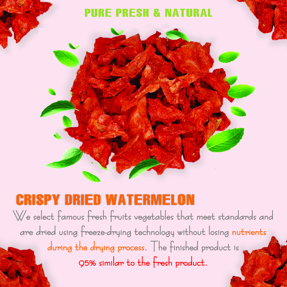 CRISPY DRIED WATERMELON 2.47 oz (70g) VIETFARMFOOD: Freeze-dried, No Sugar Added, Naturally Sweet, Convenient Packaging, Many Nutrients Beneficial To Health, Suitable For Snacking Or As A Gift.