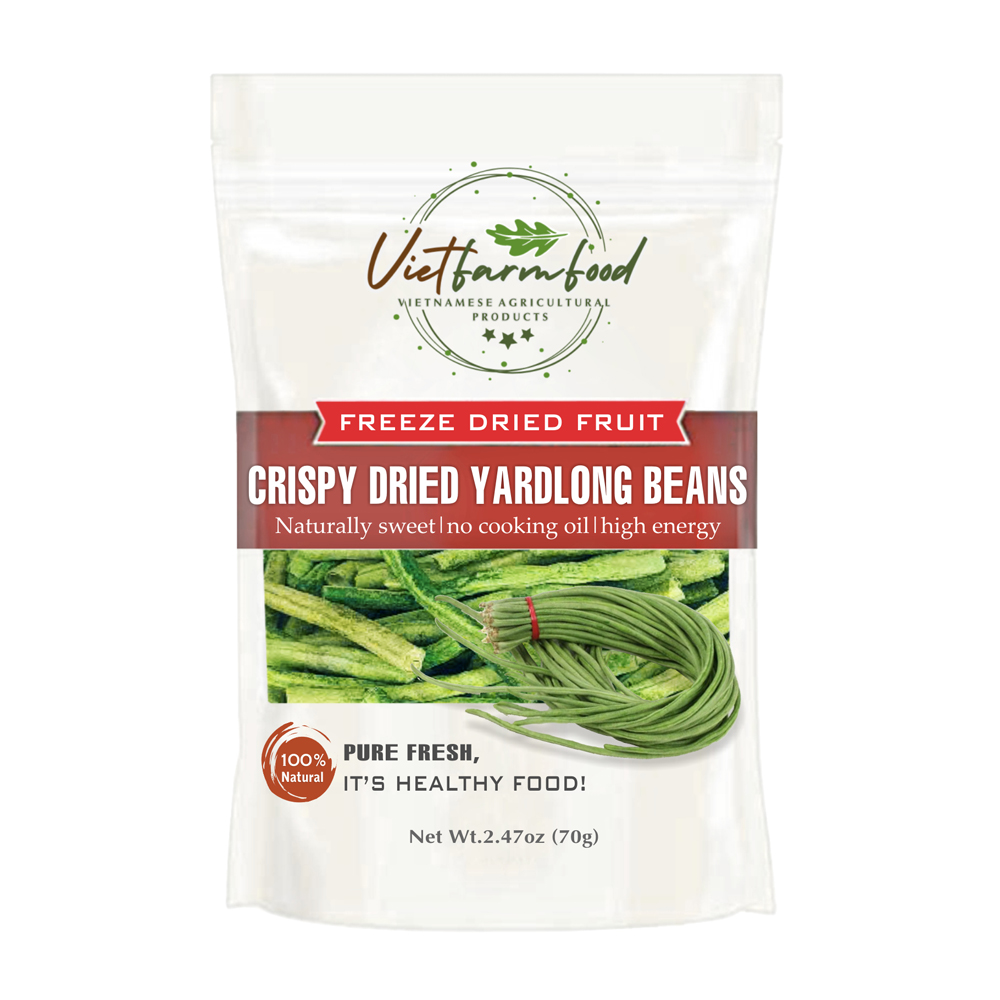 CRISPY DRIED YARDLONG BEANS 2.47 oz (70g) VIETFARMFOOD: Freeze-dried, No Sugar Added, Naturally Sweet, Convenient Packaging, Many Nutrients Beneficial To Health, Suitable For Snacking Or As A Gift.