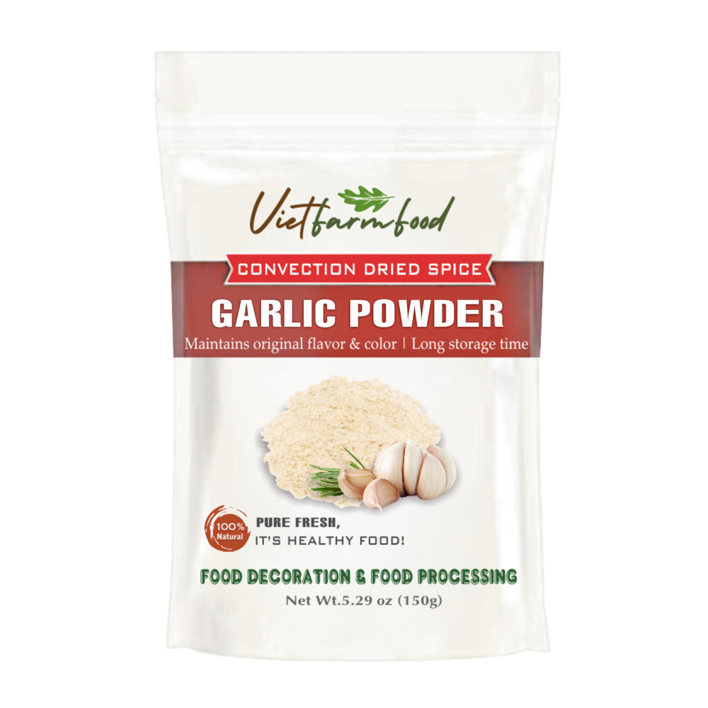 GARLIC POWDER 5.29 Oz (150g) VIETFARMFOOD: Convection dried spices extract pure natural flavor. Convenient packaging, long-term preservation. Used for cooking, baking, salad, soup, sauce.