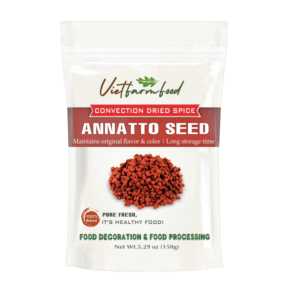 ANNATTO SEED 5.29 Oz (150g) VIETFARMFOOD: Convection dried spices extract pure natural flavor. Convenient packaging, long-term preservation. Used for cooking, baking, salad, soup, sauce.