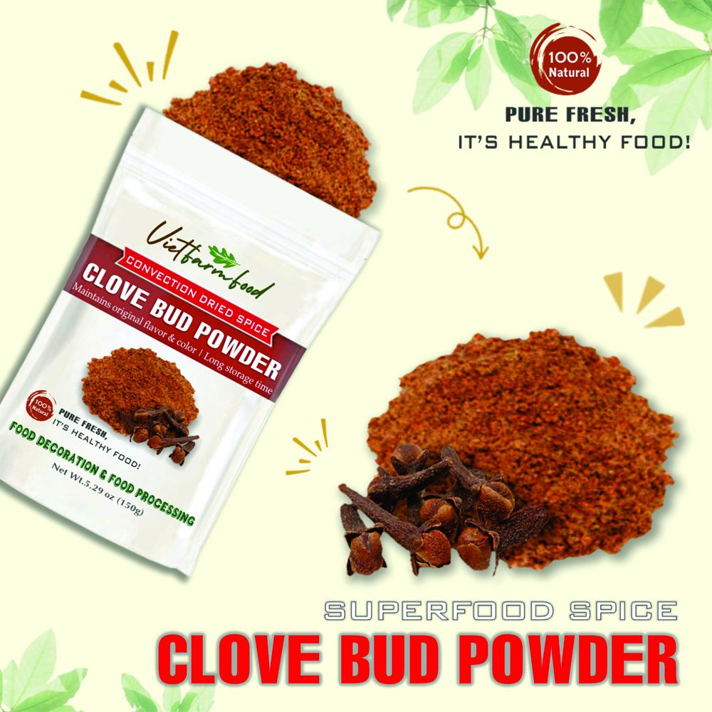 CLOVE BUD POWDER 5.29 Oz (150g) VIETFARMFOOD: Convection dried spices extract pure natural flavor. Convenient packaging, long-term preservation. Used for cooking, baking, salad, soup, sauce.