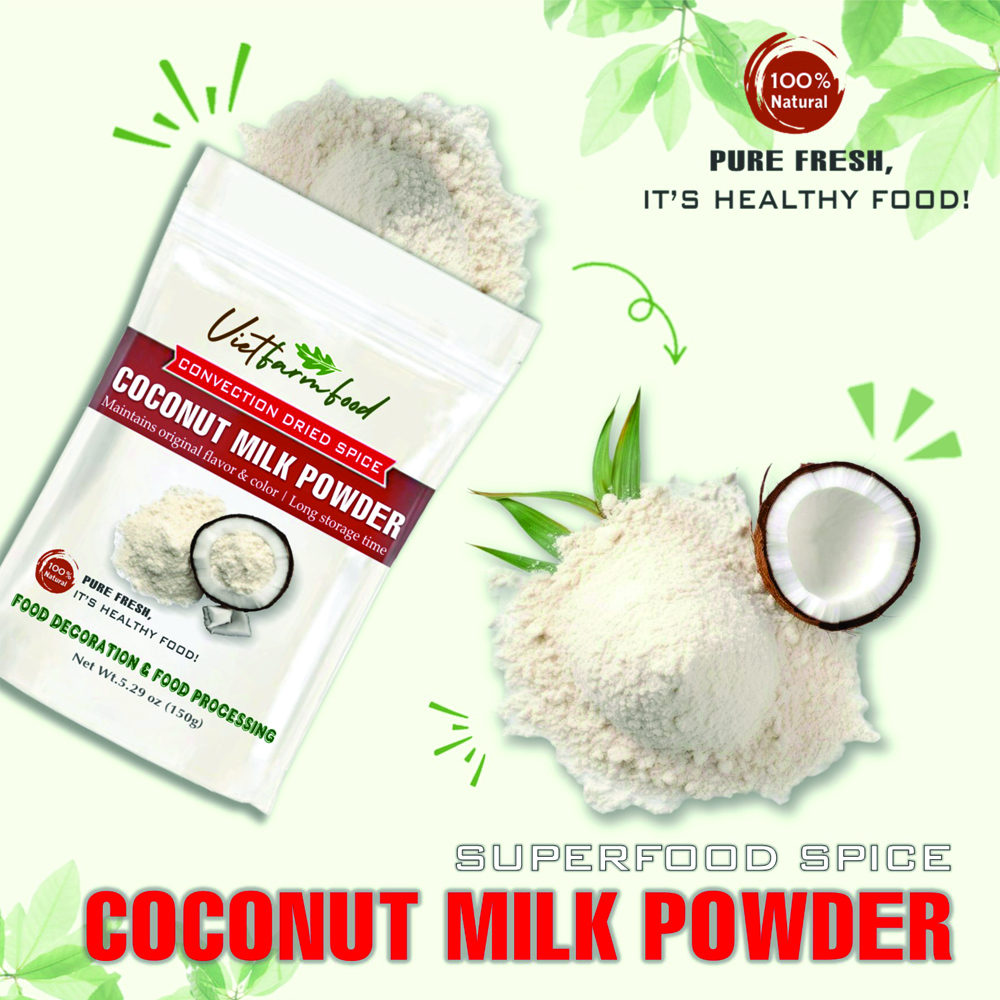 COCONUT MILK POWDER 5.29 Oz (150g) VIETFARMFOOD: Convection dried spices extract pure natural flavor. Convenient packaging, long-term preservation. Used for cooking, baking, salad, soup, sauce.