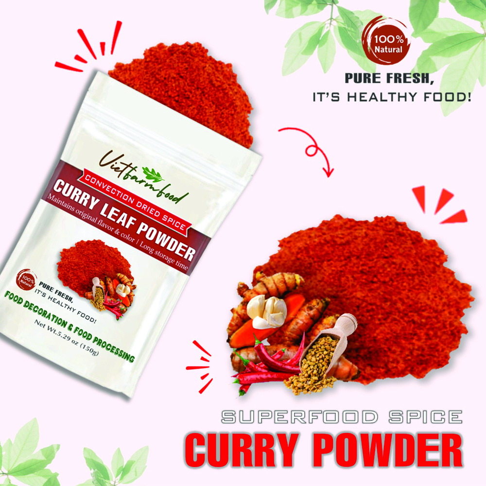 CURRY POWDER 5.29 Oz (150g) VIETFARMFOOD: Convection dried spices extract pure natural flavor. Convenient packaging, long-term preservation. Used for cooking, baking, salad, soup, sauce.