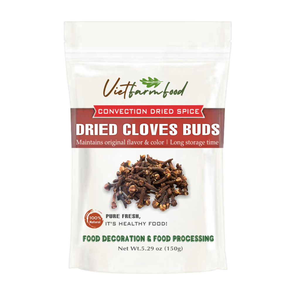DRIED CLOVE BUDS 5.29 Oz (150g) VIETFARMFOOD: Convection dried spices extract pure natural flavor. Convenient packaging, long-term preservation. Used for cooking, baking, salad, soup, sauce.