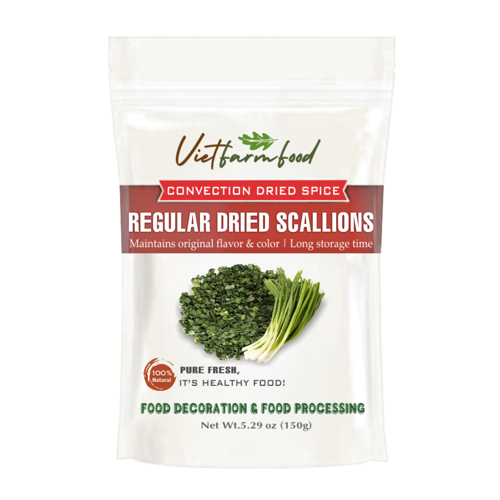 REGULAR DRIED SCALLIONS 5.29 Oz (150g) VIETFARMFOOD: Convection dried spices extract pure natural flavor. Convenient packaging, long-term preservation. Used for cooking, baking, salad, soup, sauce.