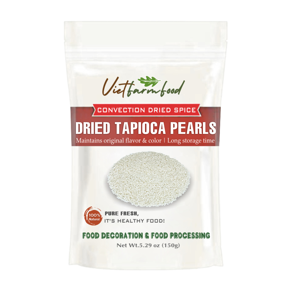 DRIED TAPIOCA PEARLS 5.29 Oz (150g) VIETFARMFOOD: Convection dried spices extract pure natural flavors. Convenient packaging, long-term preservation. Used for cooking, baking, soups, drinks.