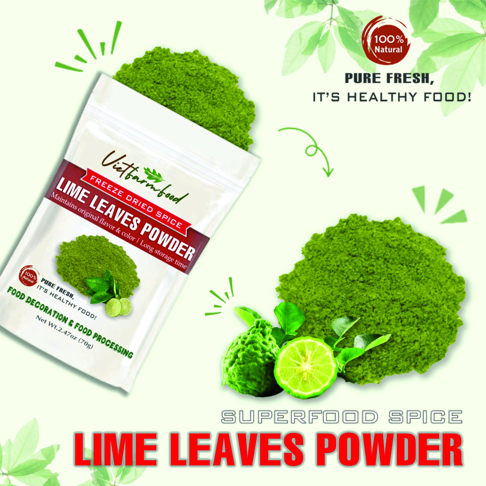 LIME LEAVES POWDER 2.47 Oz (70g) VIETFARMFOOD: Freeze-dried spices extract pure natural flavor. Convenient packaging, long-term preservation. Used for cooking, baking, salads, soups, sauces...