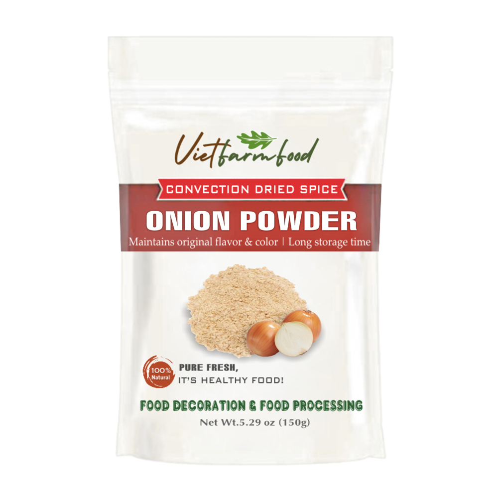ONION POWDER 5.29 Oz (150g) VIETFARMFOOD: Convection dried spices extract pure natural flavor. Convenient packaging, long-term preservation. Used for cooking, baking, salad, soup, sauce.