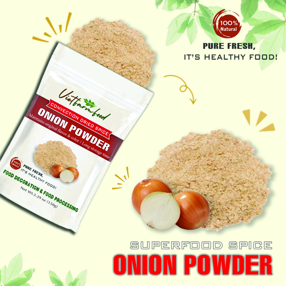 ONION POWDER 5.29 Oz (150g) VIETFARMFOOD: Convection dried spices extract pure natural flavor. Convenient packaging, long-term preservation. Used for cooking, baking, salad, soup, sauce.