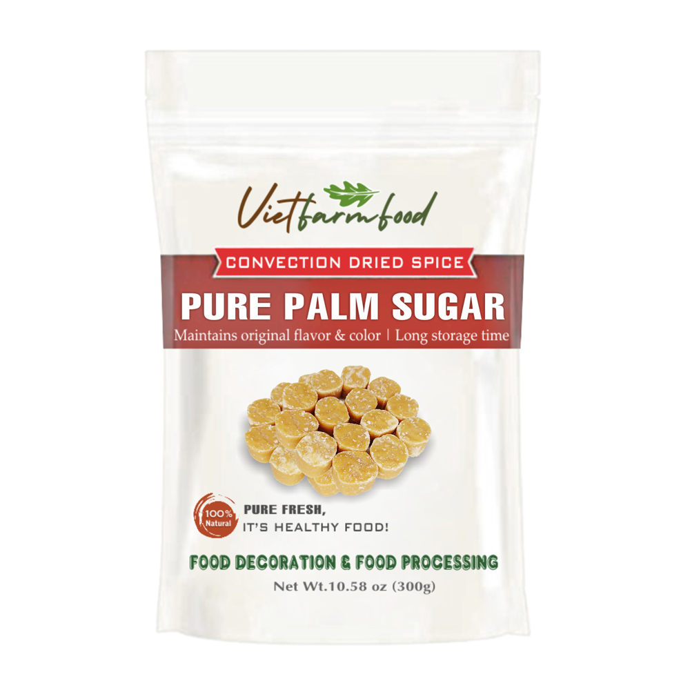 PURE PALM SUGAR 10.58 Oz (300g) VIETFARMFOOD: Convection dried spices extract pure natural flavor. Convenient packaging, long-term preservation. Used for cooking, baking, salad, soup, sauce.