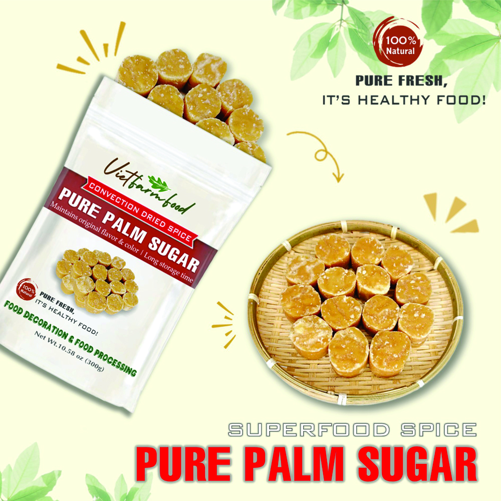 PURE PALM SUGAR 10.58 Oz (300g) VIETFARMFOOD: Convection dried spices extract pure natural flavor. Convenient packaging, long-term preservation. Used for cooking, baking, salad, soup, sauce.