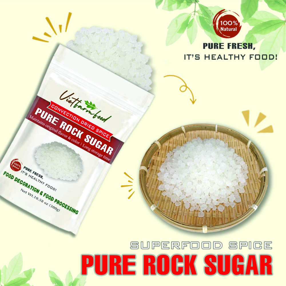 PURE ROCK SUGAR 10.58 Oz (300g) VIETFARMFOOD: Convection dried spices extract pure natural flavor. Convenient packaging, long-term preservation. Used for cooking, baking, salad, soup, sauce.