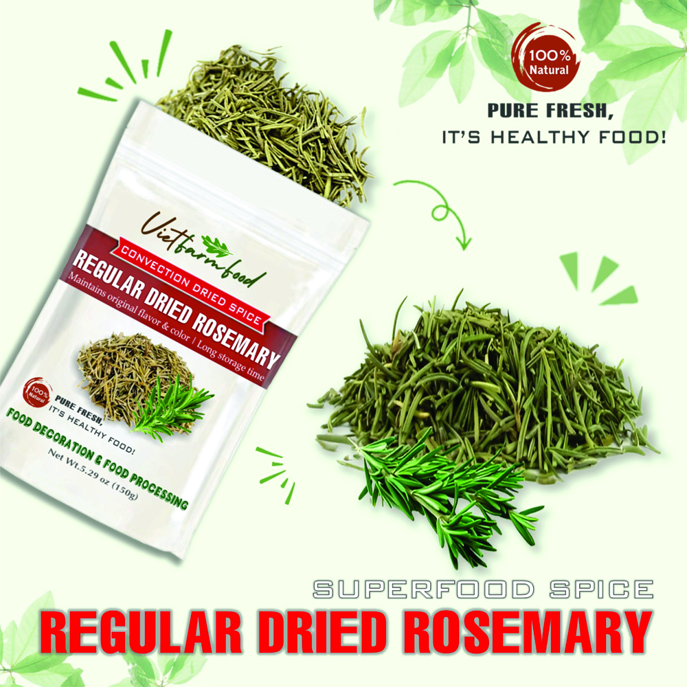 REGULAR DRIED ROSEMARY 5.29 Oz (150g) VIETFARMFOOD: Convection dried spices extract pure natural flavor. Convenient packaging, long-term preservation. Used for cooking, baking, salad, soup, sauce.