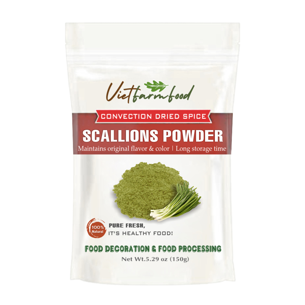 SCALLION POWDER 5.29 Oz (150g) VIETFARMFOOD: Convection dried spices extract pure natural flavor. Convenient packaging, long-term preservation. Used for cooking, baking, salad, soup, sauce.