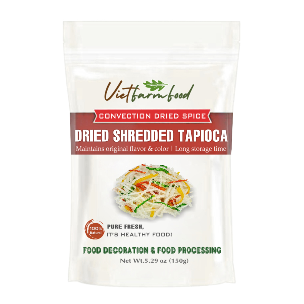 DRIED SHREDDED TAPIOCA 5.29 Oz (150g) VIETFARMFOOD: Convection dried spices extract pure natural flavors. Convenient packaging, long-term preservation. Used for cooking, baking, soups, drinks.