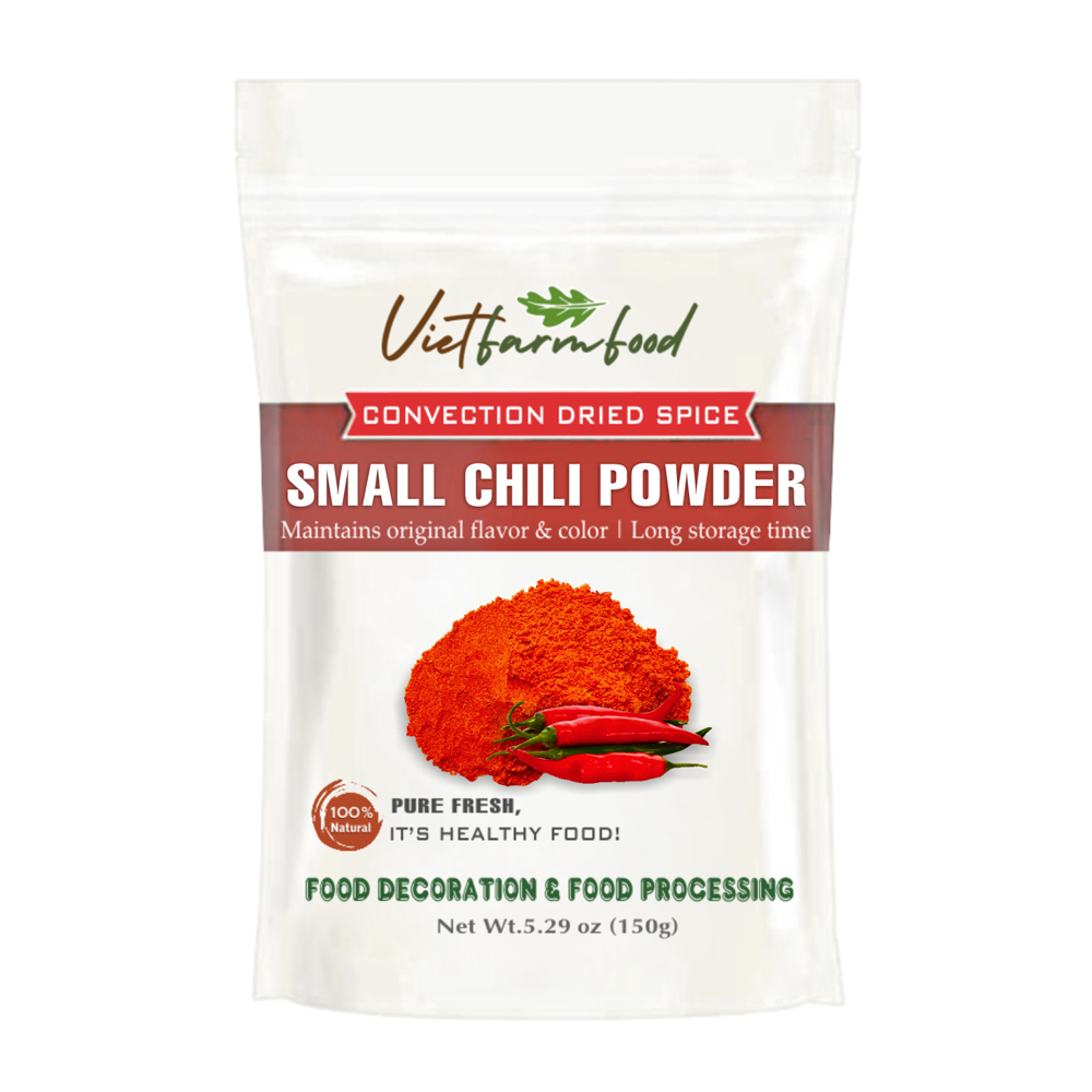 SMALL CHILI POWDER 5.29 Oz (150g) VIETFARMFOOD: Convection dried spices extract pure natural flavor. Convenient packaging, long-term preservation. Used for cooking, baking, salad, soup, sauce.