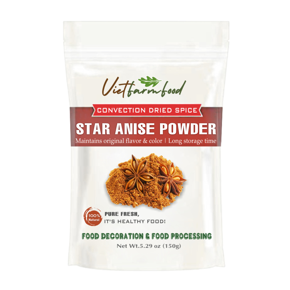 STAR ANISE POWDER 5.29 Oz (150g) VIETFARMFOOD: Convection dried spices extract pure natural flavor. Convenient packaging, long-term preservation. Used for cooking, baking, salad, soup, sauce.