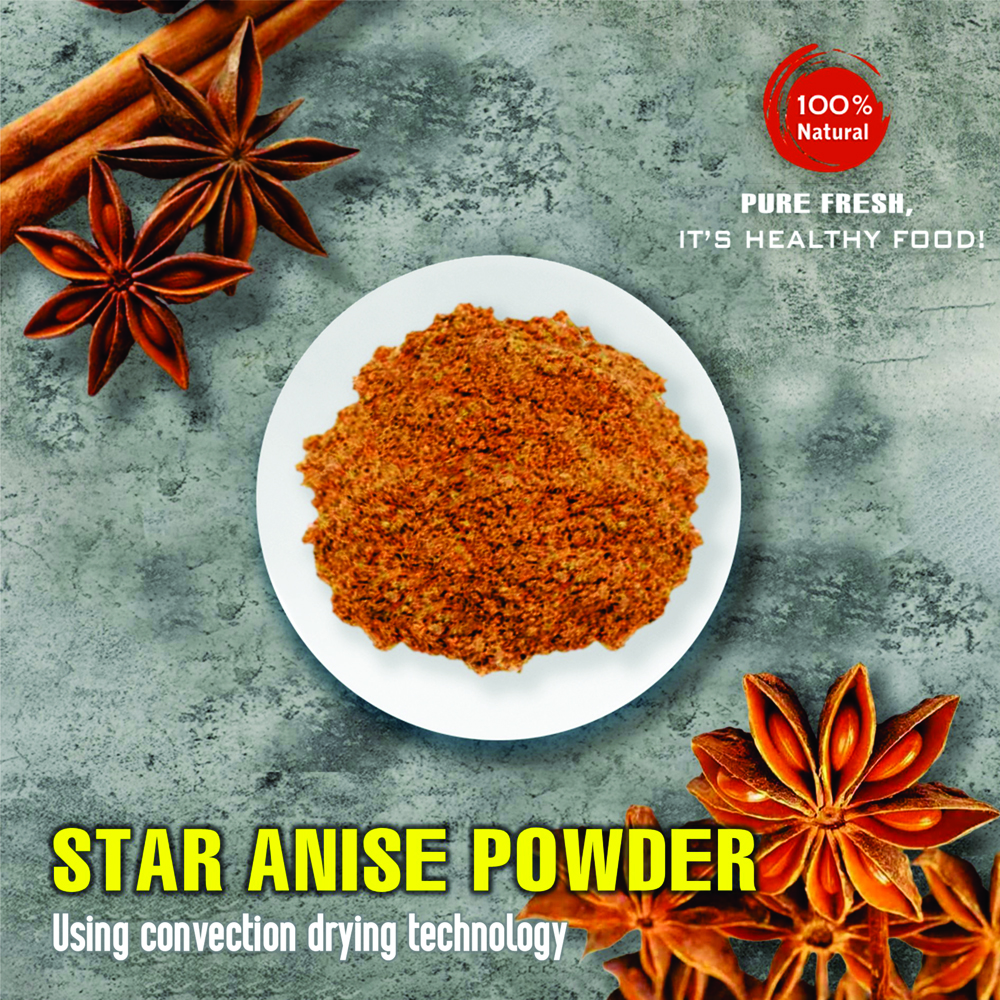 STAR ANISE POWDER 5.29 Oz (150g) VIETFARMFOOD: Convection dried spices extract pure natural flavor. Convenient packaging, long-term preservation. Used for cooking, baking, salad, soup, sauce.