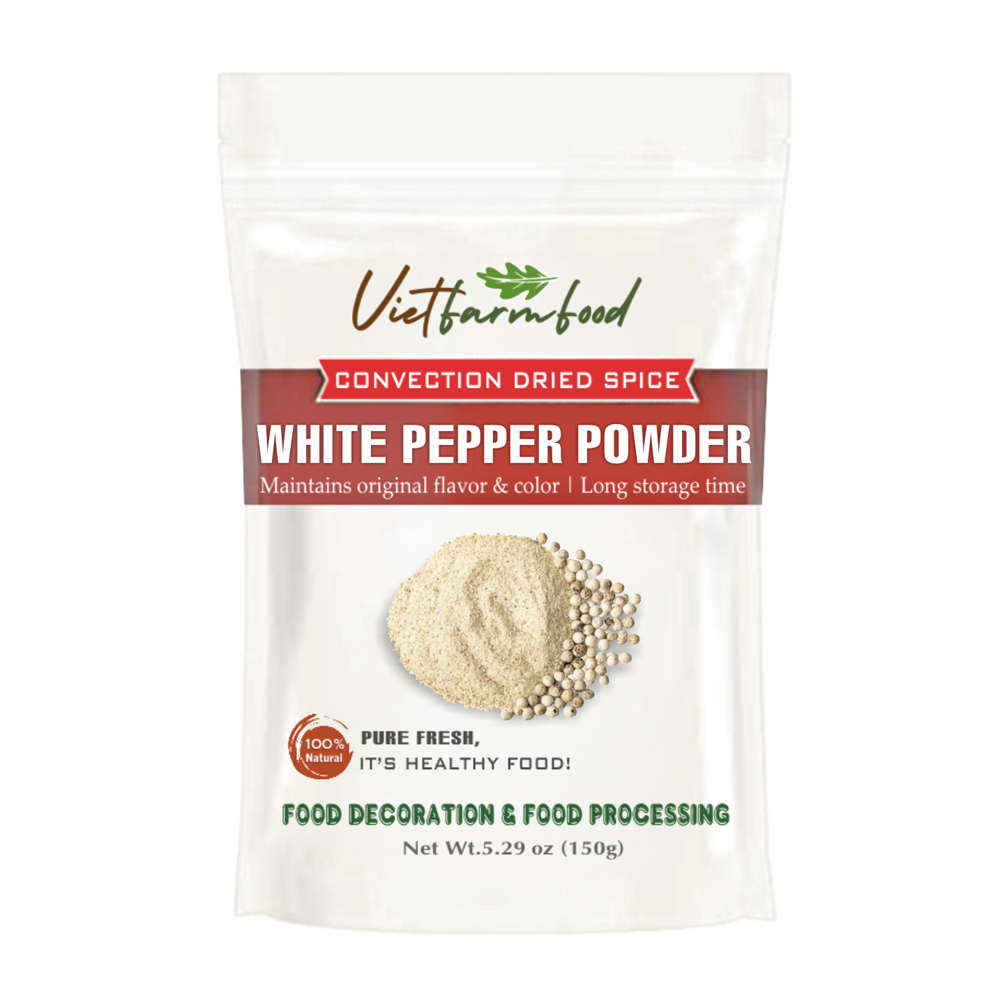 WHITE PEPPER POWDER 5.29 Oz (150g) VIETFARMFOOD: Convection dried spices extract pure natural flavor. Convenient packaging, long-term preservation. Used for cooking, baking, salad, soup, sauce.
