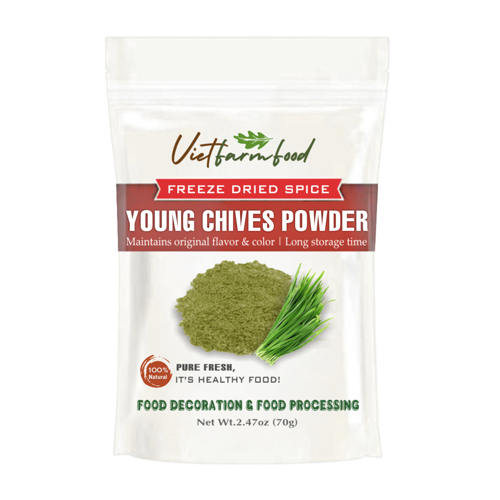 YOUNG CHIVES POWDER 2.47 Oz (70g) VIETFARMFOOD: Pure, natural freeze-dried spice made from real vegetables and fruits - perfect for enhancing every meal, from cooking, baking, salads, soups, sauces