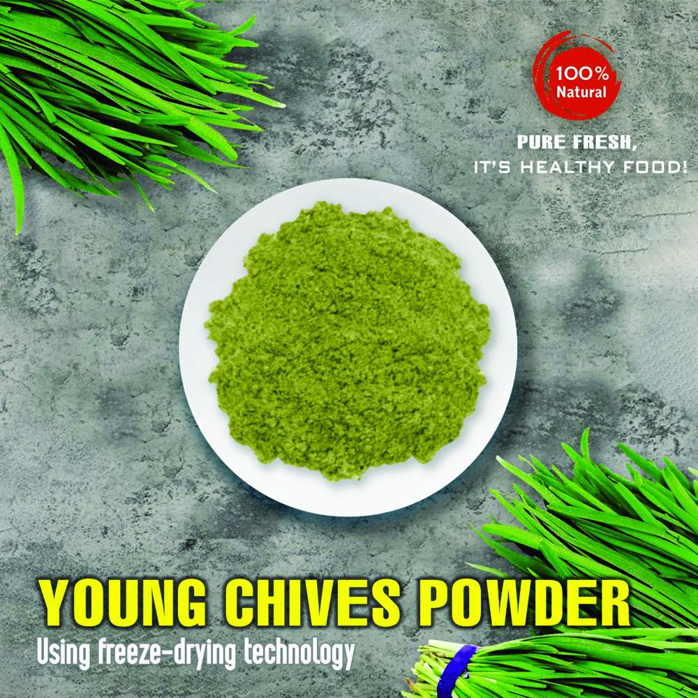 YOUNG CHIVES POWDER 2.47 Oz (70g) VIETFARMFOOD: Pure, natural freeze-dried spice made from real vegetables and fruits - perfect for enhancing every meal, from cooking, baking, salads, soups, sauces