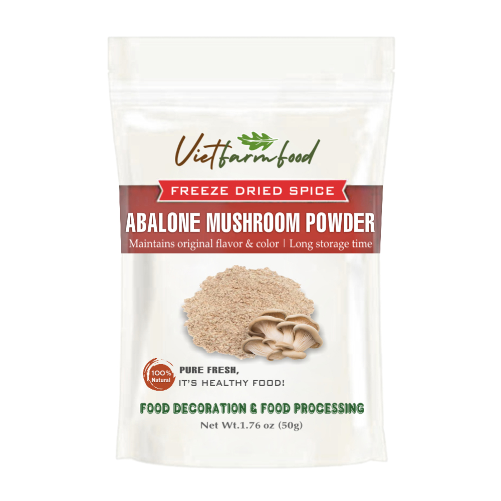 ABALONE MUSHROOM POWDER 1.76 Oz (50g) VIETFARMFOOD: Freeze-dried spices extract pure natural flavor. Convenient packaging, long-term preservation. Used for cooking, baking, salads, soups, sauces.