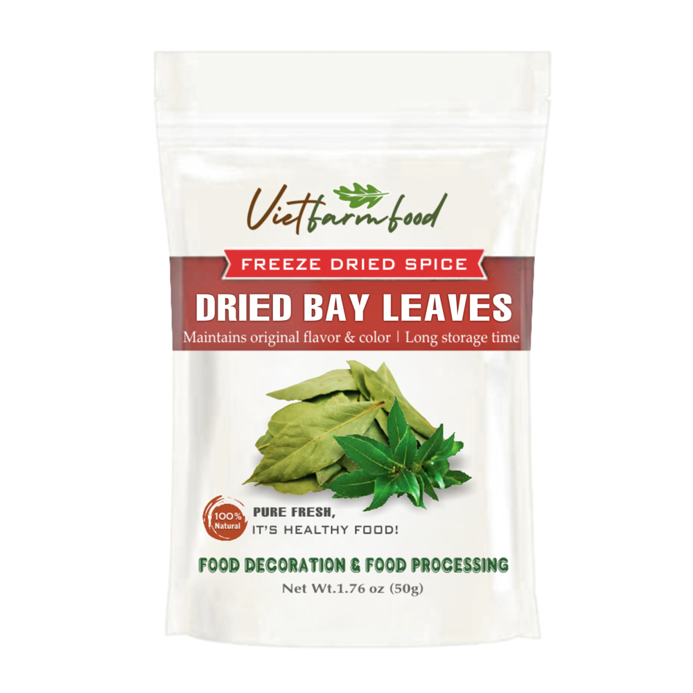 DRIED BAY LEAVES 2.47 Oz (70g) VIETFARMFOOD: Freeze-dried spices extract pure natural flavor. Convenient packaging, long-term preservation. Used for cooking, baking, salads, soups, sauces.
