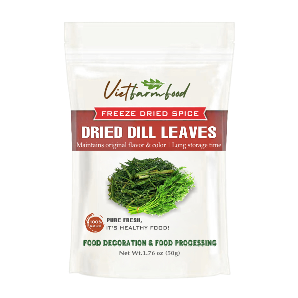 DRIED DILL LEAVES 2.47 Oz (70g) VIETFARMFOOD: Freeze-dried spices extract pure natural flavor. Convenient packaging, long-term preservation. Used for cooking, baking, salads, soups, sauces.
