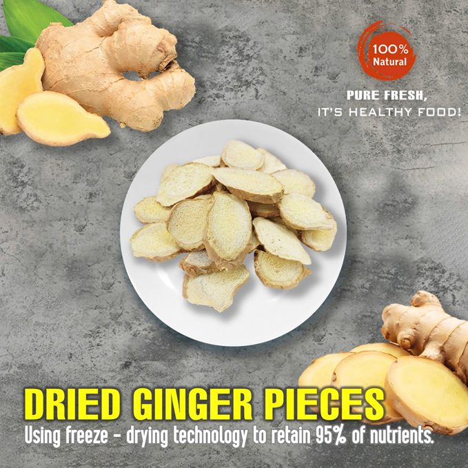 DRIED GINGER PIECES 2.47 Oz (70g) VIETFARMFOOD: Freeze-dried spice extract from 100% pure, Convenient Packaging. Long-term Preservation. Used for Processing Cooking, Baking, Salad, Soup, Sauces..