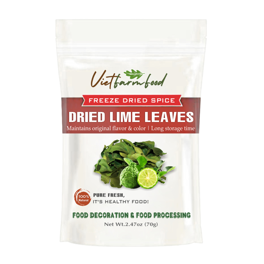 DRIED LIME LEAVES 2.47 Oz (70g) VIETFARMFOOD: Freeze-dried spices extract pure natural flavor. Convenient packaging, long-term preservation. Used for cooking, baking, salads, soups, sauces.