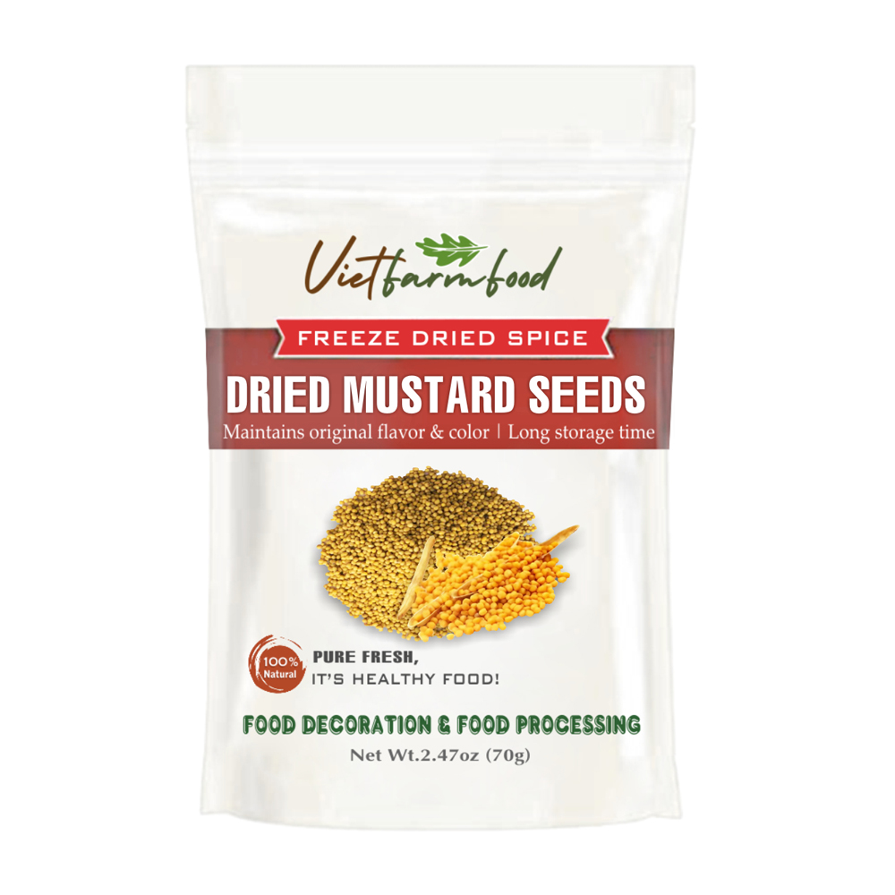 DRIED MUSTARD SEEDS 2.47 Oz (70g) VIETFARMFOOD: Freeze-dried spices extract pure natural flavor. Convenient packaging, long-term preservation. Used for cooking, baking, salads, soups, sauces.